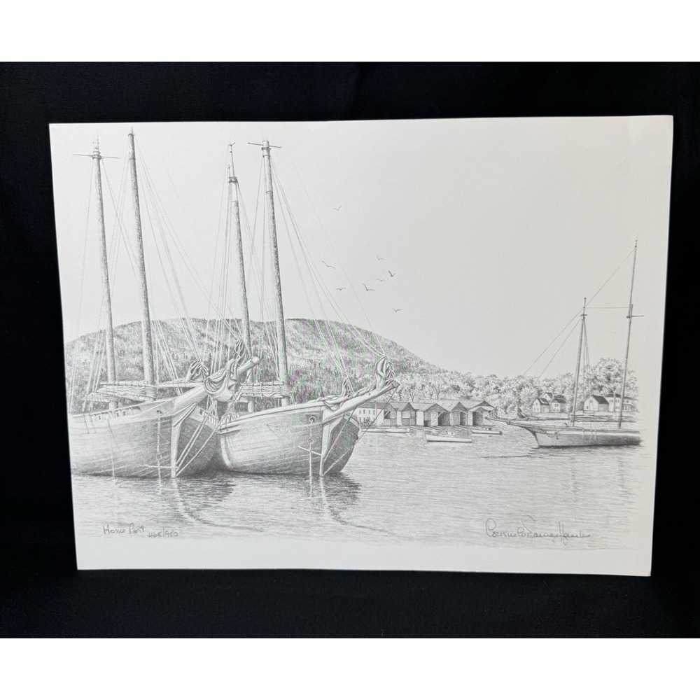 Pencil Drawing By Consuelo Hanks Home Port Signed And Numbered 12" x 10"